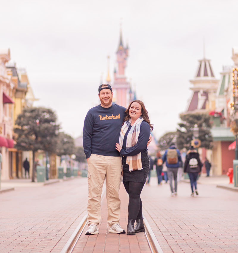 Brogan and Benji standing on Main Street in Disneyland Paris